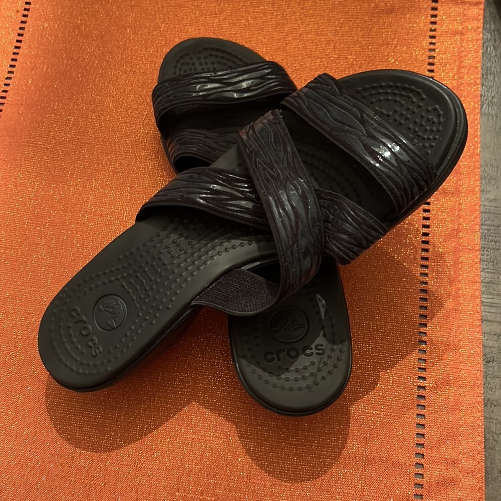 Crocs Wedge Sandals Like New All Black Size 8
